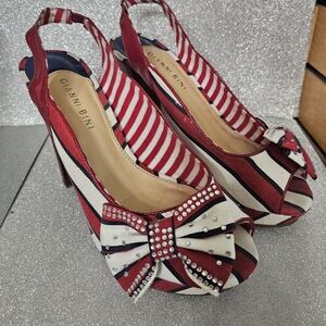 Gianni Bini Red and White Striped Women's Heels